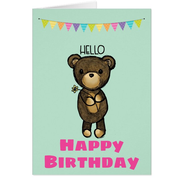 Cute Brown Bear with Yellow Flower Happy Birthday (Front)