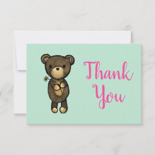 Cute Brown Bear with Yellow Flower Thank You Card