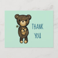 Cute Brown Bear with Yellow Flower Thank You