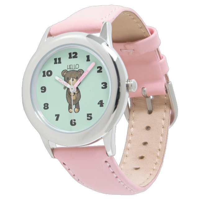 Cute Brown Bear with Yellow Flower Watch (Angled)