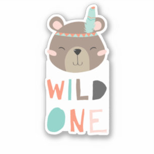 cute brown bear woodland Wild One Tribal birthday