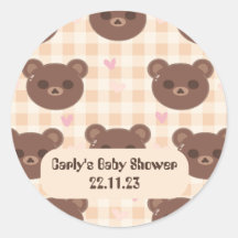 Cute Brown Bear Yellow Plaid Classic Round Sticker