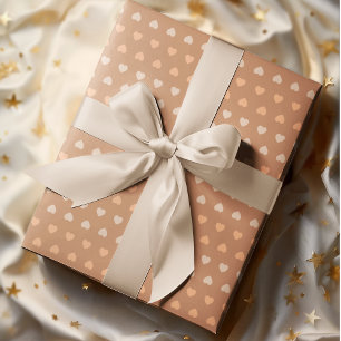 Cute Brown Beige Hearts Wrapping Paper
