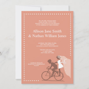 CUTE Brown Bicycle Couple Wedding Invitation
