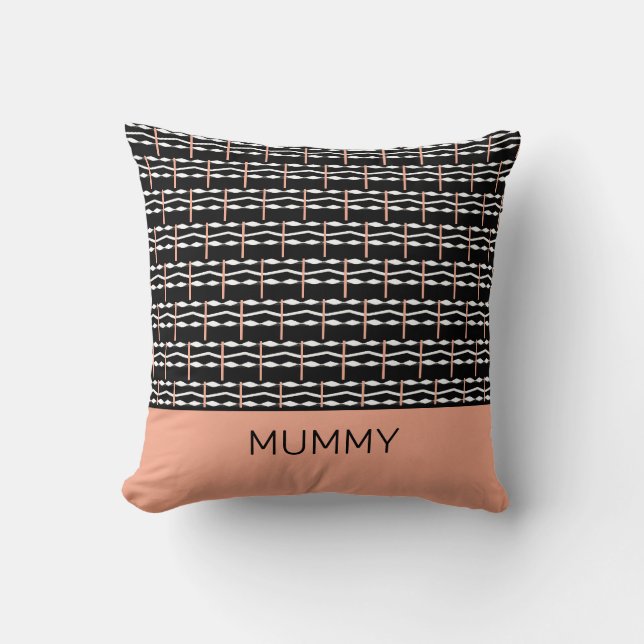 Cute Brown, Black and White African Pattern Mummy Cushion (Front)