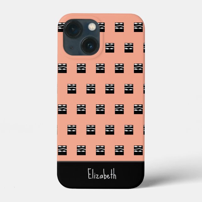 Cute Brown, Black and White Bold Squares Pattern Case-Mate iPhone Case (Back)