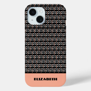 Cute Brown, Black and White Bold Squares Pattern iPhone 15 Case