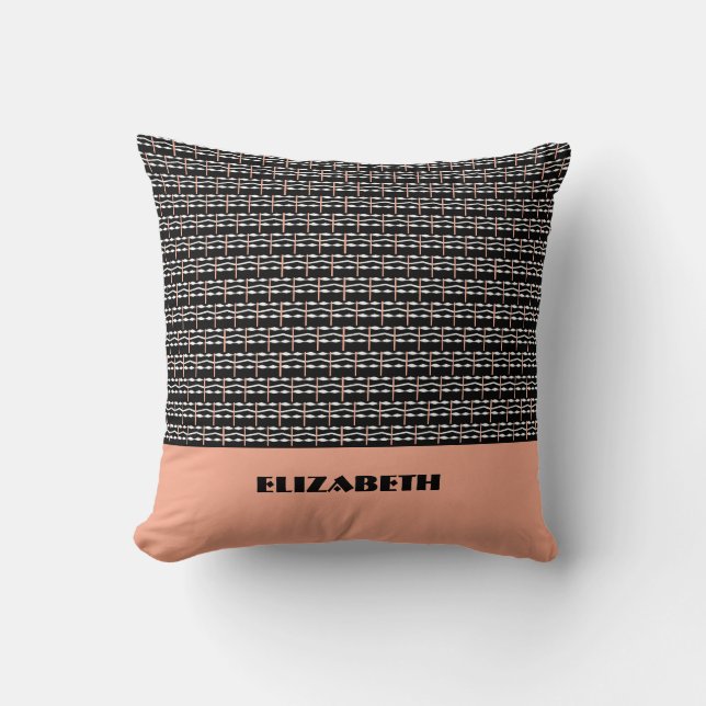 Cute Brown, Black and White Bold Squares Pattern  Cushion (Front)