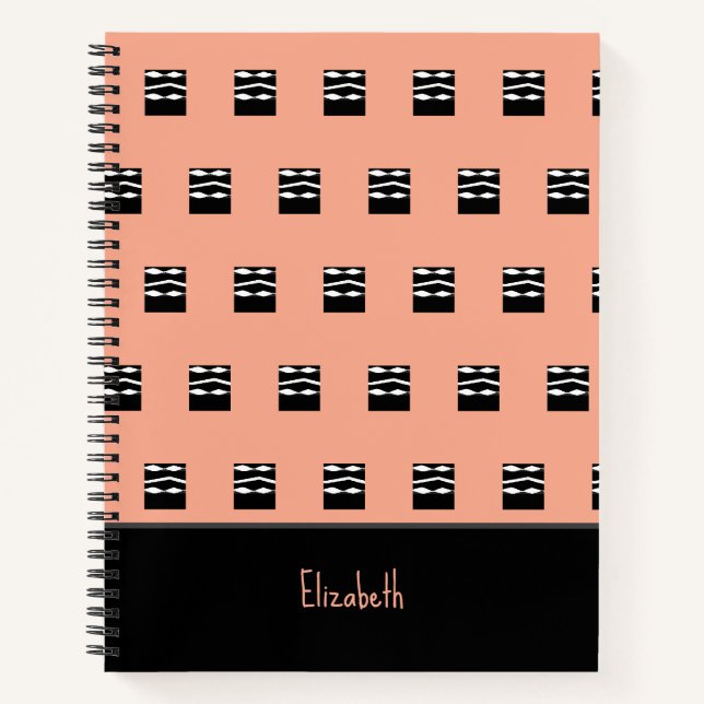 Cute Brown, Black and White Bold Squares Pattern Notebook (Front)