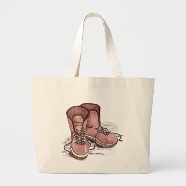 Cute Brown Boot Carry Bag, Shopping Large Tote Bag (Front)
