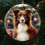 Cute Brown Border Collie Christmas Ceramic Ornament<br><div class="desc">Add a touch of cuteness to your holiday decor with our Cute Brown Border Collie Christmas Ceramic Ornament, featuring an endearing portrayal of your beloved canine companion against a festive Christmas tree background. This unique ornament captures the playful spirit of the Border Collie breed, creating a charming scene for your...</div>
