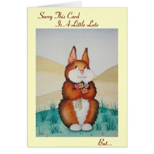 Cute brown bunny and flowers belated birthday