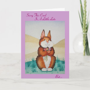 Cute brown bunny and flowers belated birthday card