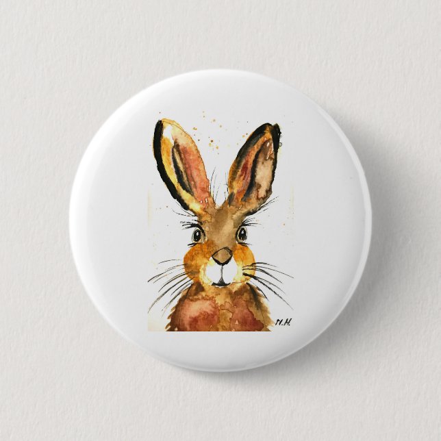 Cute brown bunny rabbit 6 cm round badge (Front)
