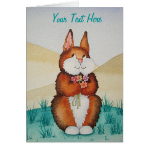 cute brown Bunny rabbit smiling colourful flowers