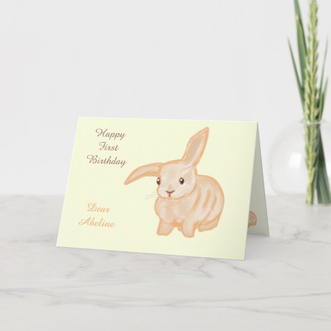 Cute Brown Bunny Rabbit - transparent on yellow.  Card (Front)
