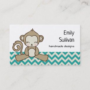 Cute Brown Cartoon Monkey Sitting Down Kawaii Business Card