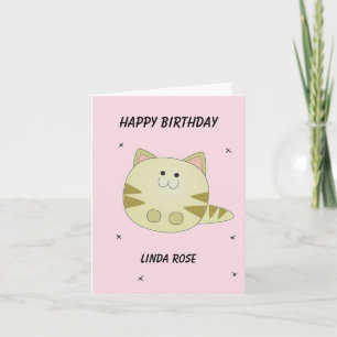 Cute brown cat pink pattern happy birthday thank you card