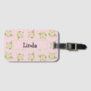Cute brown cat pink pattern luggage tag