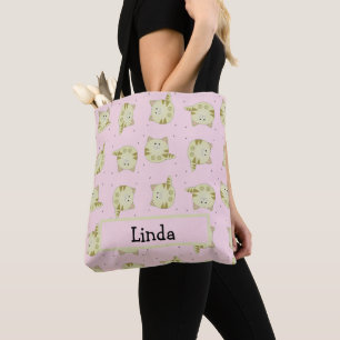 Cute brown cat pink pattern tote bag