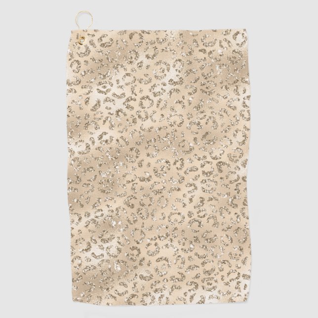 Cute brown Cheetah Leopard Skin Print Pattern Golf Towel (Front)