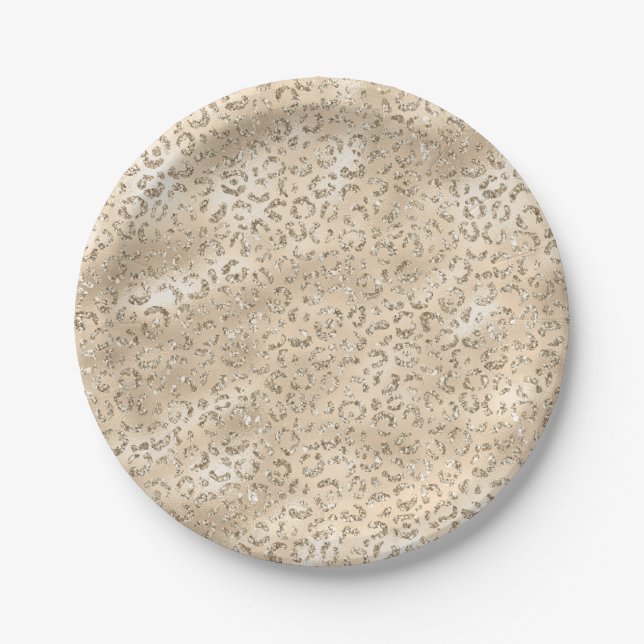 Cute brown Cheetah Leopard Skin Print Pattern Paper Plate (Front)