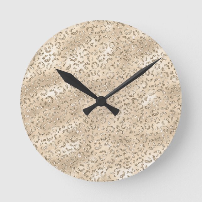 Cute brown Cheetah Leopard Skin Print Pattern Round Clock (Front)