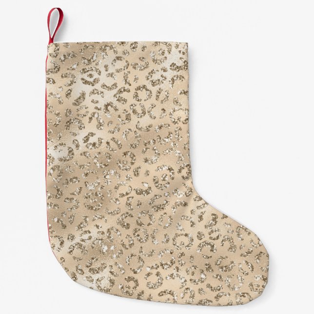 Cute brown Cheetah Leopard Skin Print Pattern Small Christmas Stocking (Front)