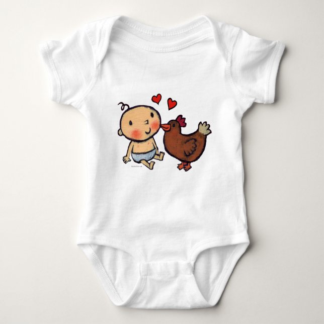 Cute Brown Chicken Peck on the Cheek for Baby Baby Bodysuit (Front)