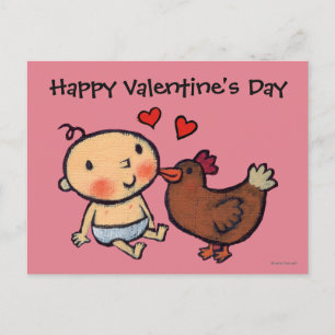 Cute Brown Chicken Peck on the Cheek for Baby Holiday Postcard
