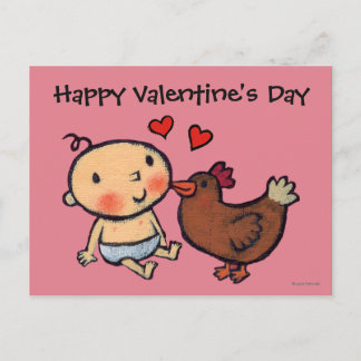 Cute Brown Chicken Peck on the Cheek for Baby Holiday Postcard
