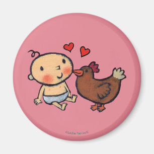 Cute Brown Chicken Peck on the Cheek for Baby Magnet