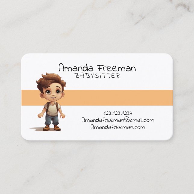 Cute Brown Children Childcare and Babysitting Business Card (Front)