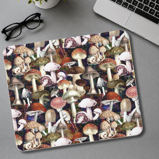 Cute Brown Cottagecore Mushroom Fungi Garden Mouse Pad