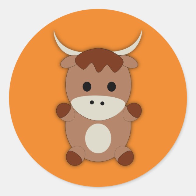 Cute Brown Cow Classic Round Sticker (Front)