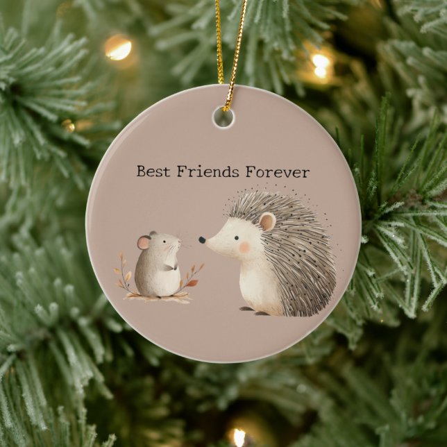 Cute Brown Cream Hedgehog Mouse Best Friends Ceramic Ornament (Tree)