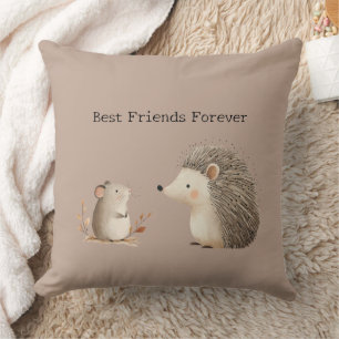Cute Brown Cream Hedgehog Mouse Best Friends Cushion