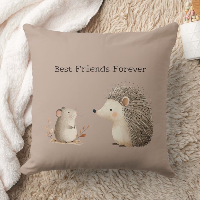 Cute Brown Cream Hedgehog Mouse Best Friends Cushion (Blanket)