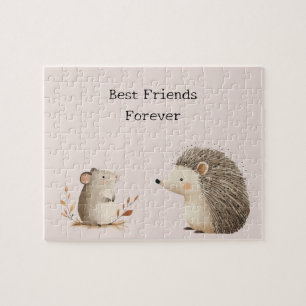 Cute Brown Cream Hedgehog Mouse Best Friends Jigsaw Puzzle