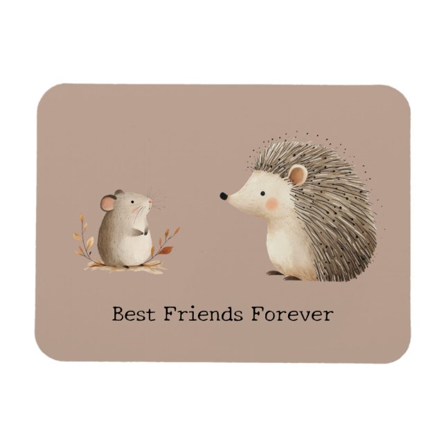 Cute Brown Cream Hedgehog Mouse Best Friends Magnet (Horizontal)