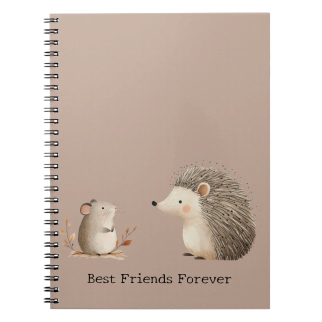 Cute Brown Cream Hedgehog Mouse Best Friends Notebook (Front)
