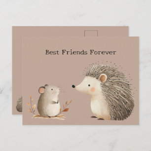 Cute Brown Cream Hedgehog Mouse Best Friends Postcard