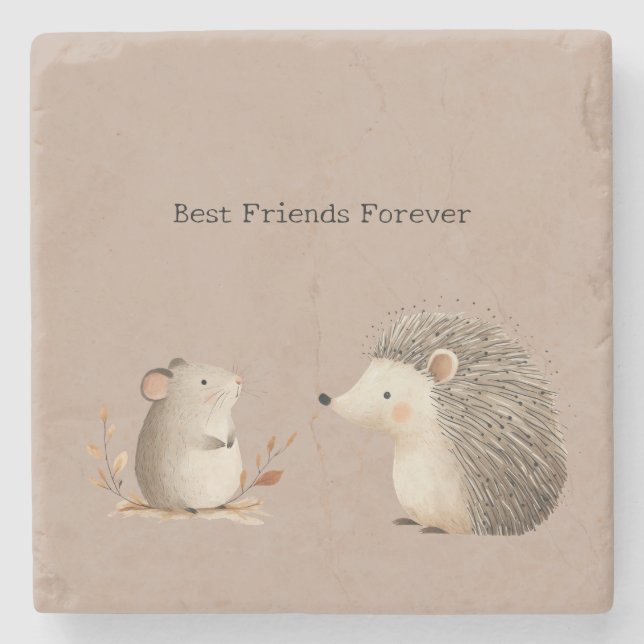 Cute Brown Cream Hedgehog Mouse Stone Coaster (Front)