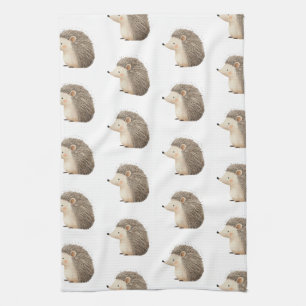 Cute Brown Cream Hedgehogs Tea Towel