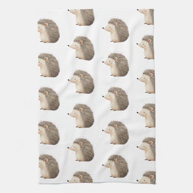 Cute Brown Cream Hedgehogs Tea Towel (Vertical)