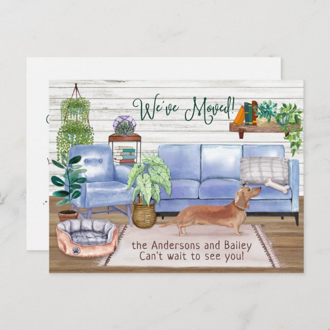 Cute Brown Dachshund Cosy New Home Moving      Announcement Postcard (Front/Back)