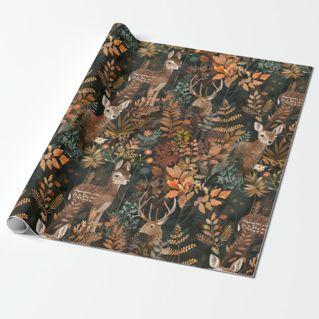 Cute brown deers pattern wrapping paper (Unrolled)