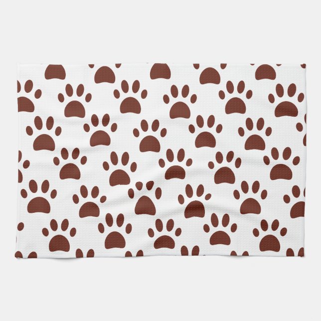 Cute Brown Dog Paw Print Pet Tea Towel (Horizontal)