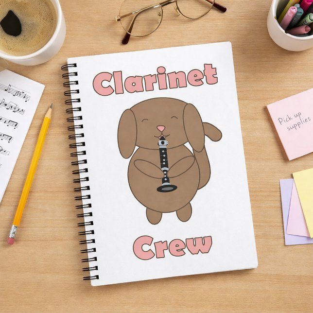 Cute Brown Dog Playing Clarinet Notebook (A notebook with a brown dog playing clarinet and the words clarinet crew.)