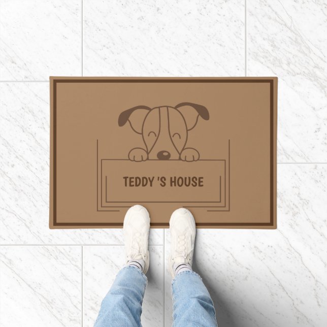 Cute Brown DOG Sign House custom name Doormat (Indoor)